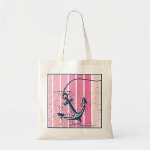 Distressed Pink Nautical Anchor Tote Bag