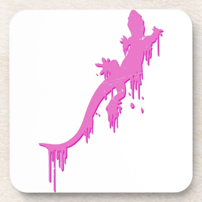 Distressed Pink Salamander With Paint Drip Coaster (Front)