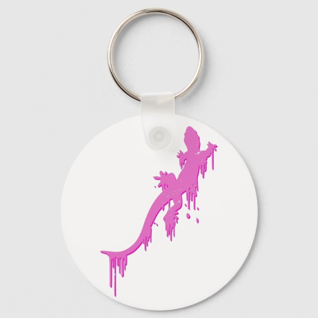 Distressed Pink Salamander With Paint Drip Keychain (Front)