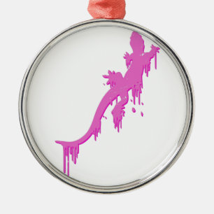 Distressed Pink Salamander With Paint Drip Metal Ornament