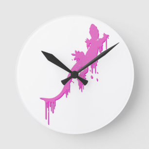 Distressed Pink Salamander With Paint Drip Round Clock