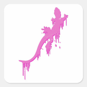 Distressed Pink Salamander With Paint Drip Square Sticker