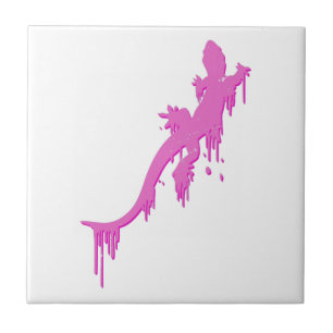 Distressed Pink Salamander With Paint Drip Tile