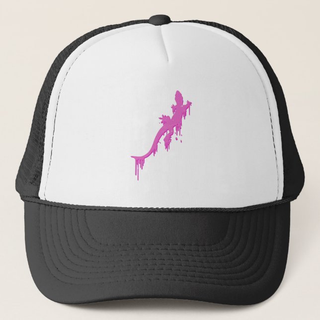 Distressed Pink Salamander With Paint Drip Trucker Hat (Front)