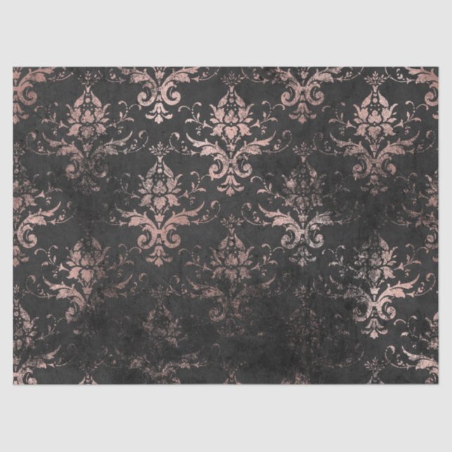 Distressed Pink Scroll Work on Black Decoupage Tissue Paper (Front)