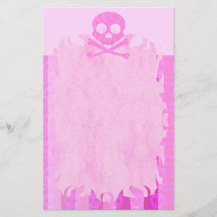 Distressed Pink Skull Flame Stationery