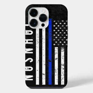 Distressed Police Style American Flag Personalized iPhone 14 Pro Max Case