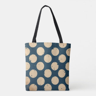 Distressed Polka Dot Pattern in Navy and Beige Tote Bag