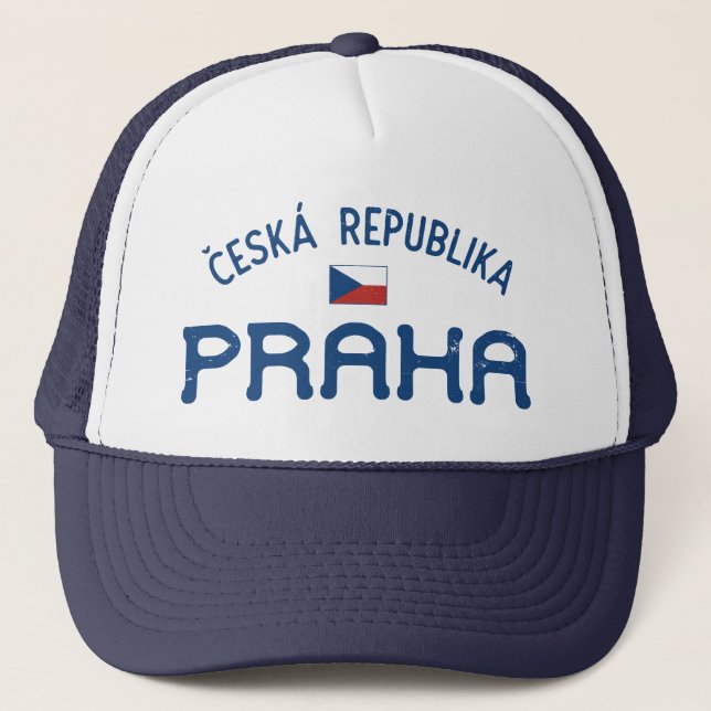 Distressed Prague Czech Republic (Praha) Trucker Hat (Front)