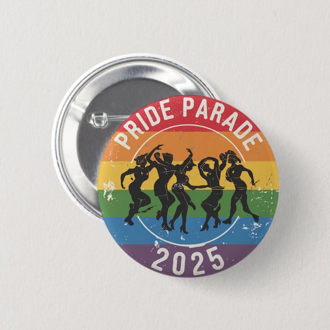 Distressed Pride Parade Dancing Figures  2 Inch Round Button (Front & Back)