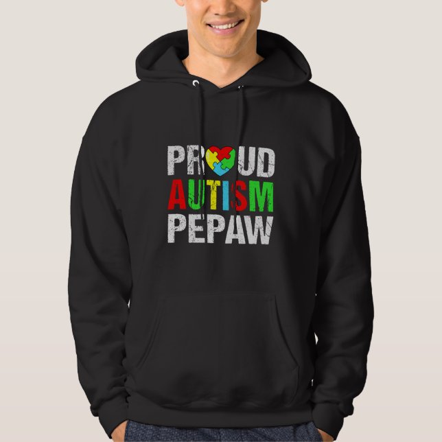 Distressed Proud Autism Pepaw Heart Family Matchin Hoodie (Front)
