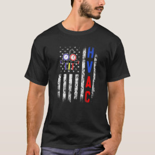 Distressed Proud USA HVAC Tech American Flag HVAC  T-Shirt