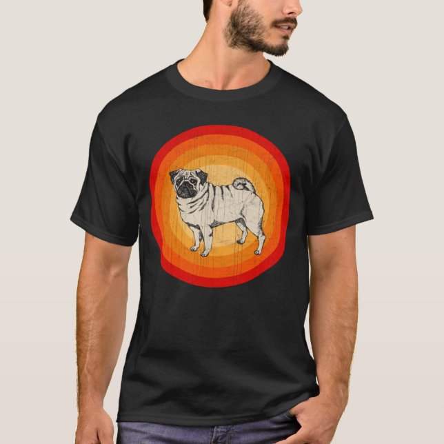 Distressed Pug Dog  Retro Style T-Shirt (Front)