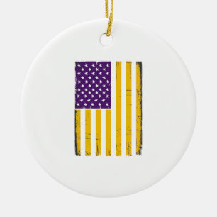Distressed Purple and Gold American Flag Vector De Ceramic Ornament