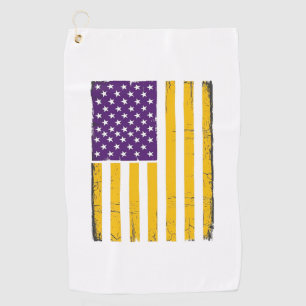 Distressed Purple and Gold American Flag Vector De Golf Towel