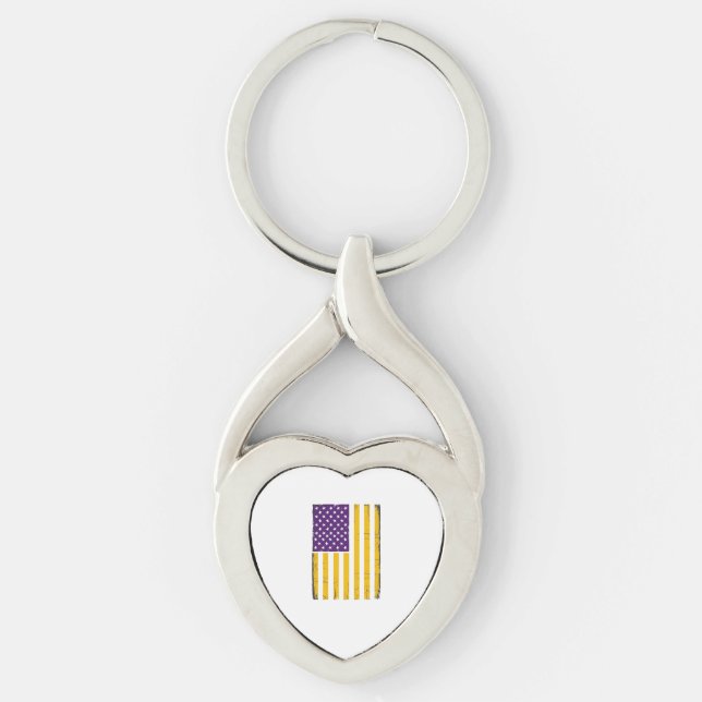 Distressed Purple and Gold American Flag Vector De Keychain (Front)