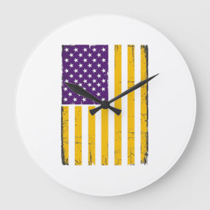Distressed Purple and Gold American Flag Vector De Large Clock