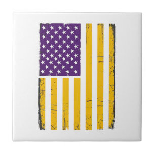 Distressed Purple and Gold American Flag Vector De Tile