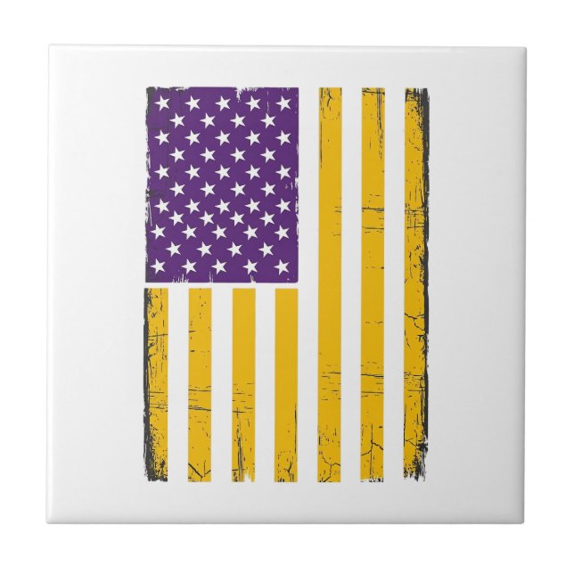Distressed Purple and Gold American Flag Vector De Tile (Front)