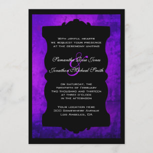 Distressed Purple Black Gothic Wedding Invitation