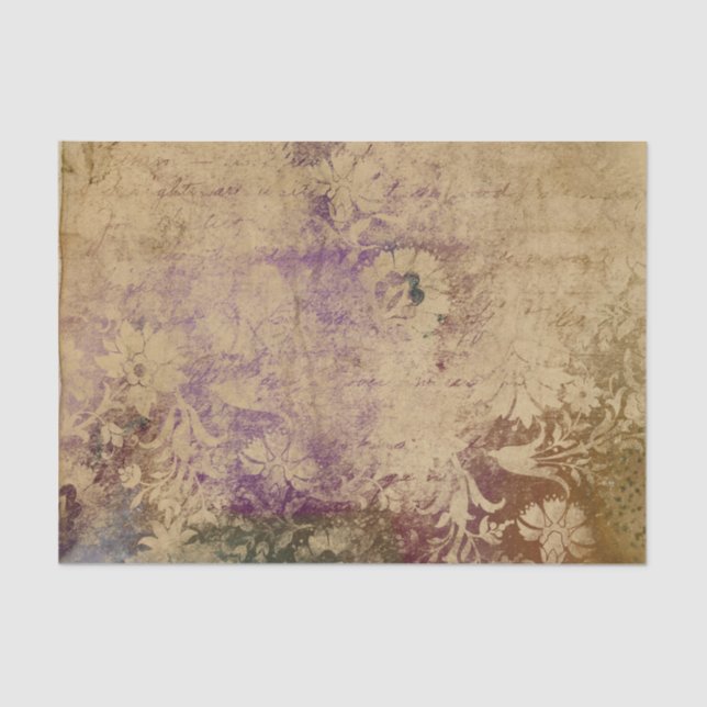 Distressed Purple Damask Vintage Tissue Paper (Front)