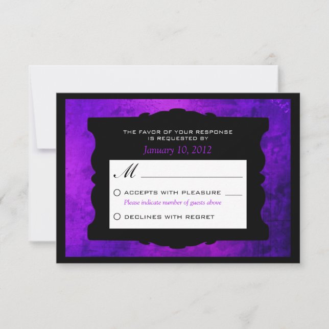Distressed Purple Gothic Wedding RSVP Personalized Card (Front)