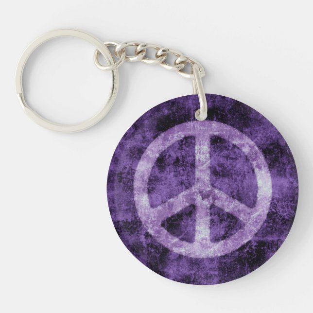 Distressed Purple Peace Sign Keychain (Front)