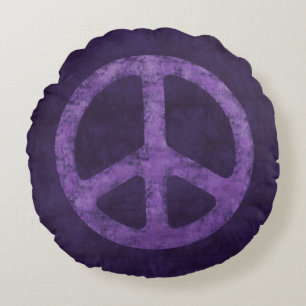 Distressed Purple Peace Sign Round Pillow