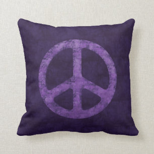 Distressed Purple Peace Sign Throw Pillow