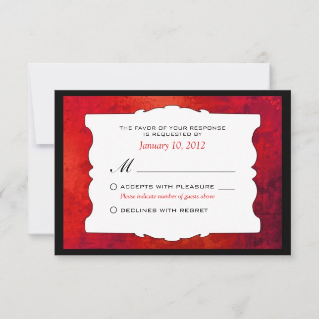 Distressed Red Gothic Wedding RSVP Personalized Card (Front)