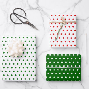 Distressed Red Green White Polkadots Pattern Wrapping Paper Sheet