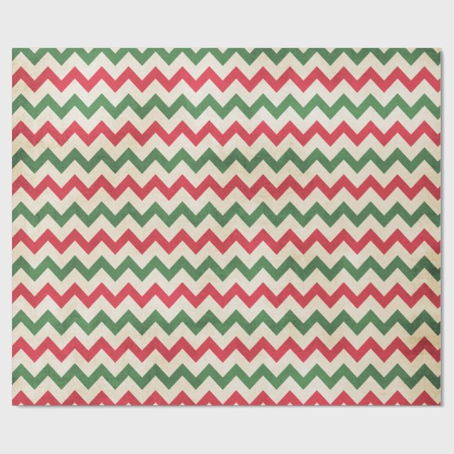 Distressed Red Green Zig Zag Pattern Wrapping Paper (Flat)
