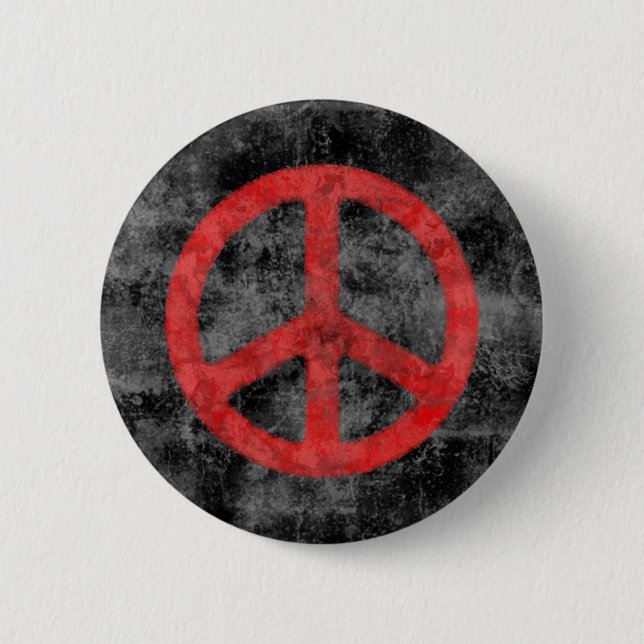 Distressed Red Peace Sign 2 Inch Round Button (Front)
