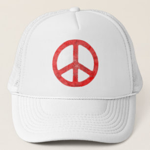 Distressed Red Peace Sign Trucker Hat
