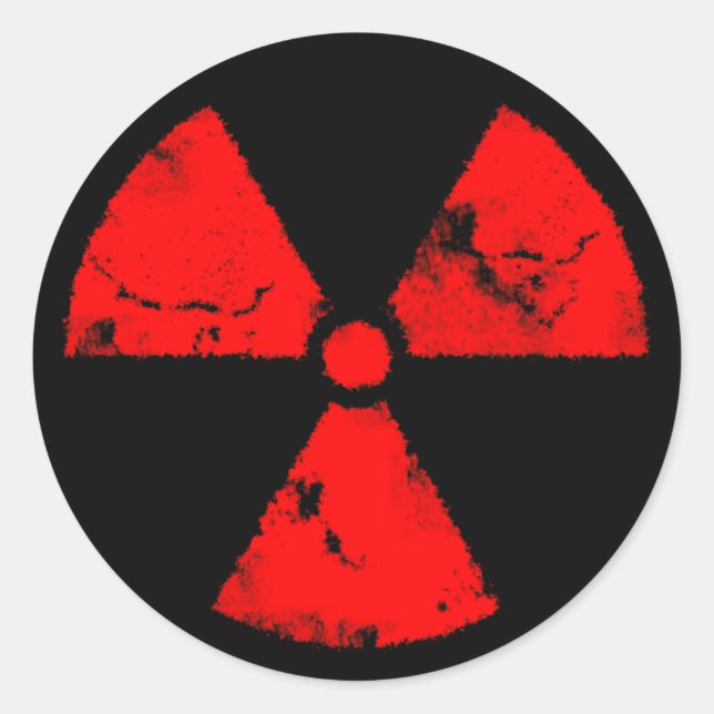 Distressed Red Radiation Symbol Sticker (Front)