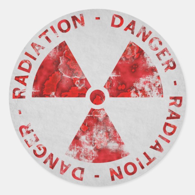 Distressed Red Radiation Symbol Sticker (Front)