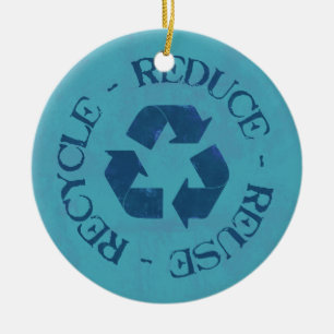 Distressed Reduce Reuse Recycle Ornament (blue)