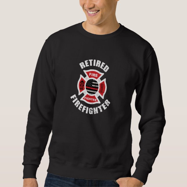 Distressed Retired Firefighter  Thin Red Line Flag Sweatshirt (Front)