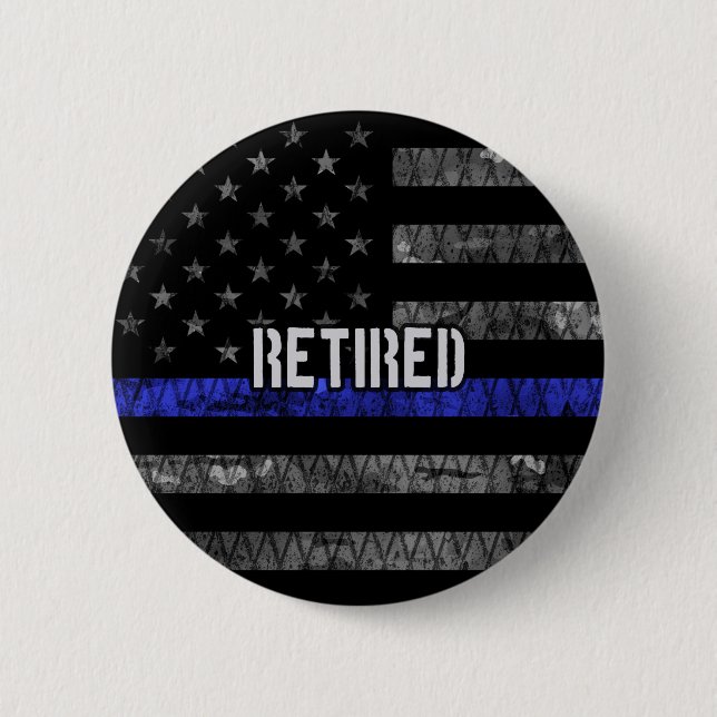 Distressed Retired Police Flag 2 Inch Round Button (Front)