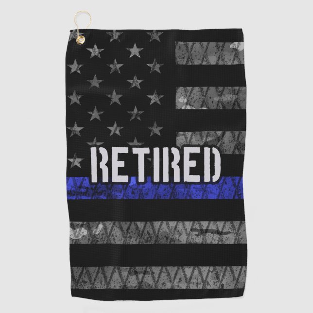 Distressed Retired Police Flag Golf Towel (Front)