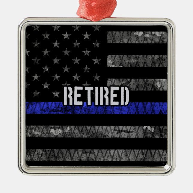 Distressed Retired Police Flag Metal Ornament (Front)