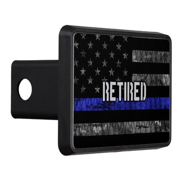 Distressed Retired Police Flag Trailer Hitch Cover (Right)