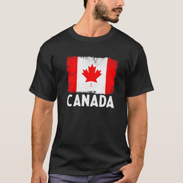 Distressed Retro Canada Flag Patriotic T-Shirt (Front)