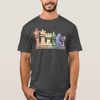 Distressed Retro Chess Pieces in a Rainbow Row T-Shirt