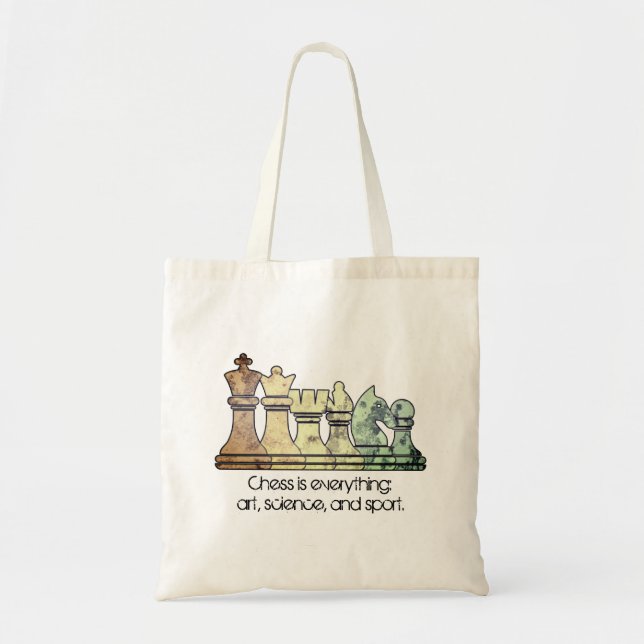 Distressed Retro Chess Pieces in a Row Chess Quote Tote Bag (Front)