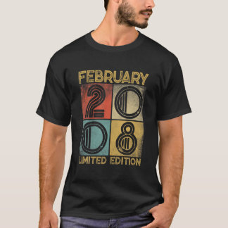 Distressed Retro February 2008 14Th Birthday 14 Yr T-Shirt