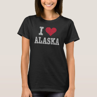 Distressed Retro I Love Alaska T-Shirt Souvenir Gi