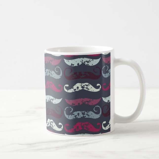 Distressed Retro Moustache Print Coffee Mug (Right)