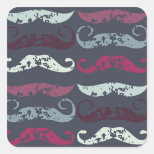 Distressed Retro Moustache Print Square Sticker
