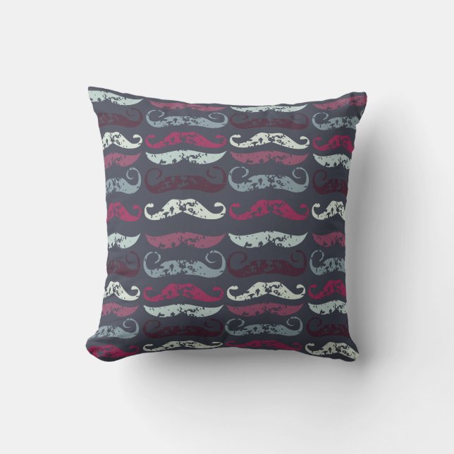 Distressed Retro Moustache Print Throw Pillow (Front)